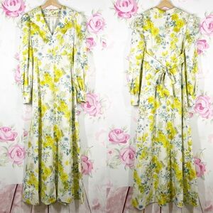 Vintage Handmade Floral Print Empire Cut Tie Maxi Dress XS